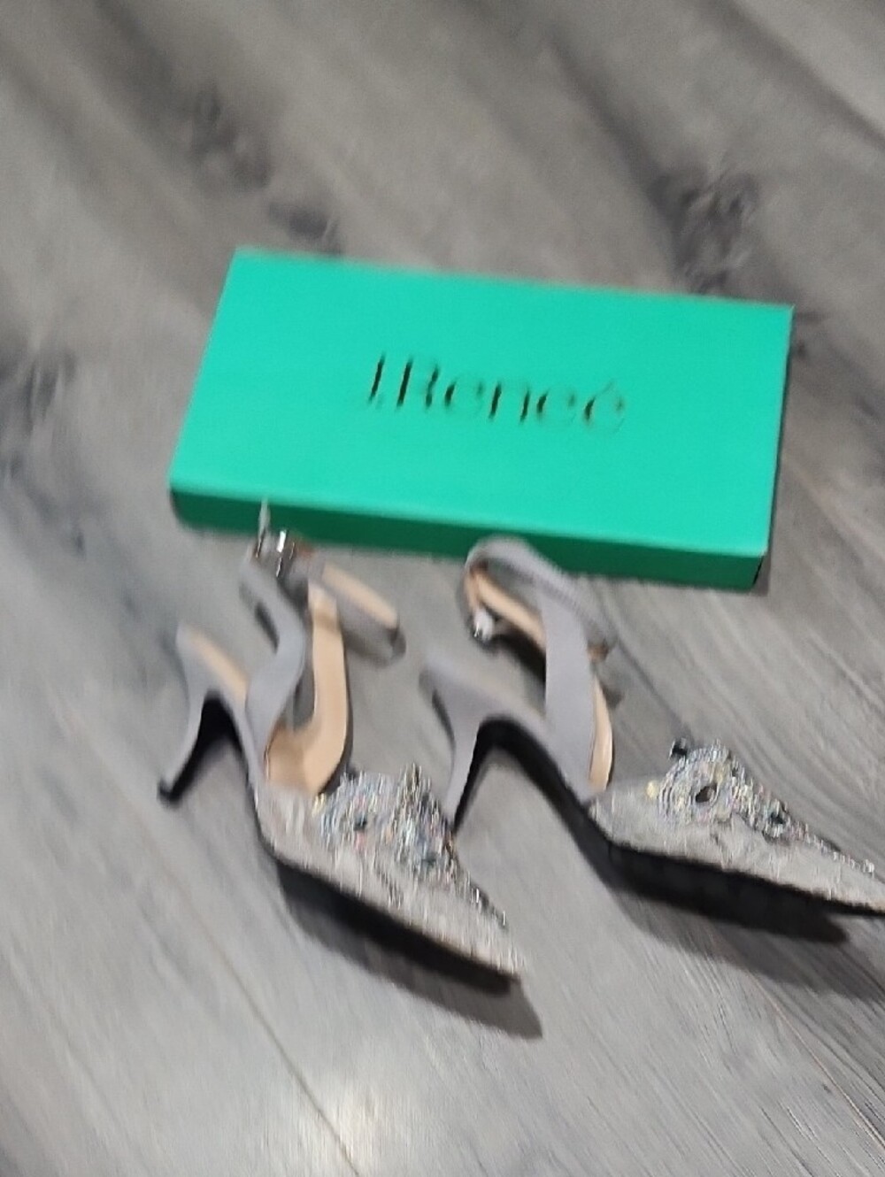 J.Renee Desdemona Silver Embellished Pointed Toe Suede Ankle Heels - Picture 5 of 8